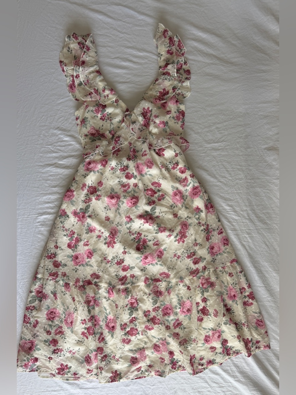 Trixxi Los Angeles Floral Swiss Dot Ruffle Midi Dress - Size M